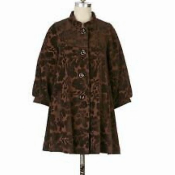 Anthropologie Elevenses Tapestry Float Coat Vintage Brown Swing Jacket - Picture 1 of 11